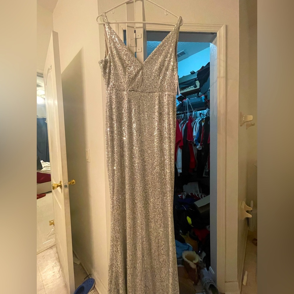 Silver sequined long dress